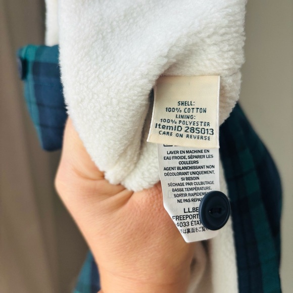 LL Bean Fleece Lined Black Watch Tartan Green Blue Plaid Flannel Womens Medium - Picture 7 of 7